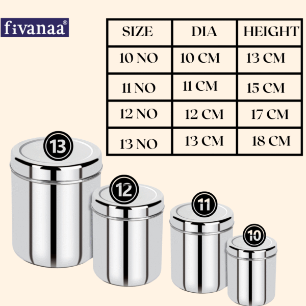 Fivanaa Stainless Steel Vertical Utility Canisters/Kitchen Storage Containers Set | Food Grade | /Storage Containers Set Of 4 Pcs/ - Image 4