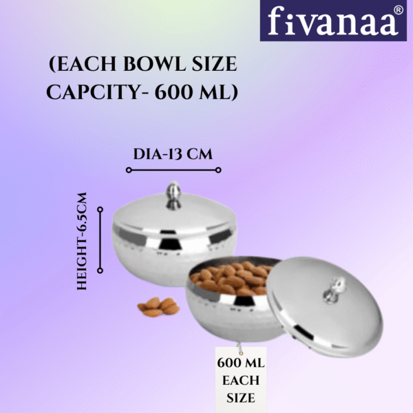 fivanaa Crista Steel Bowl Set, Serving Bowl with Lid Set of 2 pcs - Image 4