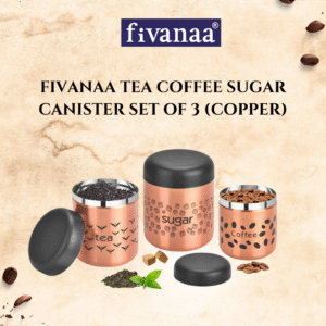 Fivanaa Food Grade Stainless Steel Tea, Coffee, and Sugar Containers Set for Kitchen | Storage Canisters | Set of 3 (Copper)
