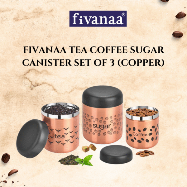 Fivanaa Food Grade Stainless Steel Tea, Coffee, and Sugar Containers Set for Kitchen | Storage Canisters | Set of 3 (Copper)