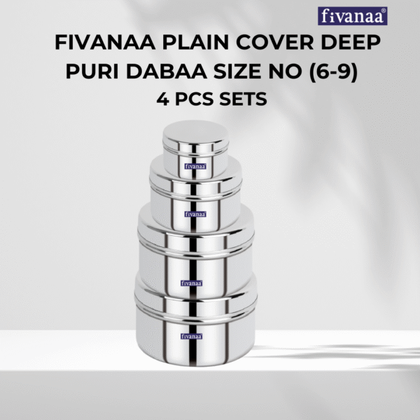 FIVANAA Stainless Steel Flat Canisters/Puri Dabba/(PLAN COVE DEEP (6-9) 4PCS SET)
