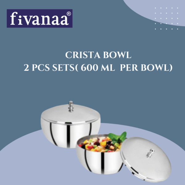 fivanaa Crista Steel Bowl Set, Serving Bowl with Lid Set of 2 pcs