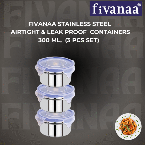 fivanaa Lunch Box Tiffin with  Stainless Steel Containers  3pcs & 1 spoon|Stainless Steel Airtight & Leak-Proof Lock N Lock Lunch/Tiffin Box for Office School I Lunch Container - Image 2