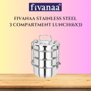 Fivanaa Grace Stainless Steel 3 Compartment Lunch Box Sets/Tiffin with Lid and Handle, Silver