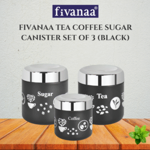 Fivanaa Food Grade Stainless Steel Tea, Coffee, and Sugar Containers Set for Kitchen | Storage Canisters | Set of 3 (Black) (Copy)