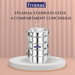 Fivanaa Grace Stainless Steel 4 Compartment Lunch Box/Tiffin with Lid and Handle,