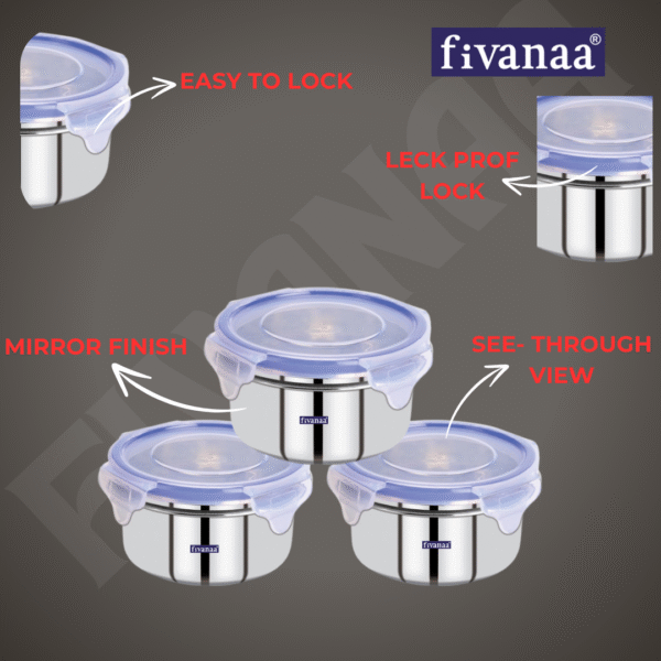 fivanaa Lunch Box Tiffin with  Stainless Steel Containers  3pcs & 1 spoon|Stainless Steel Airtight & Leak-Proof Lock N Lock Lunch/Tiffin Box for Office School I Lunch Container - Image 4