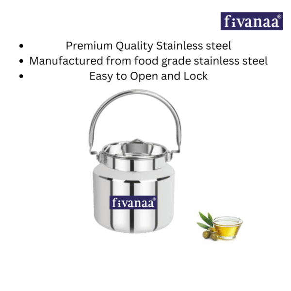 Fivanaa Stainless Steel   Smart Multi Can - Milk Can/Oil Can/Milk Barni/Oil Pot with Lid, Silver (Copy) - Image 3