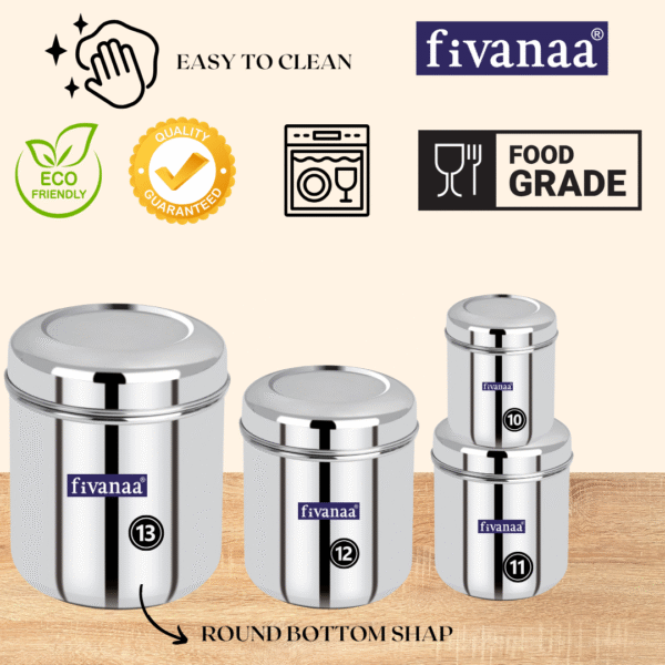 fivanaa Stainless Steel Vertical Utility Canisters/Kitchen Storage Containers Set | Food Grade | /Storage Containers Set Of 4 PCS - Image 2