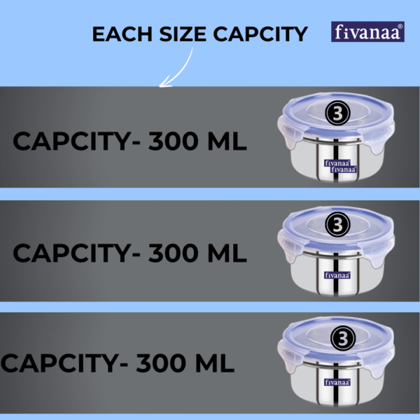 fivanaa Lunch Box Tiffin with  Stainless Steel Containers  3pcs & 1 spoon|Stainless Steel Airtight & Leak-Proof Lock N Lock Lunch/Tiffin Box for Office School I Lunch Container - Image 5