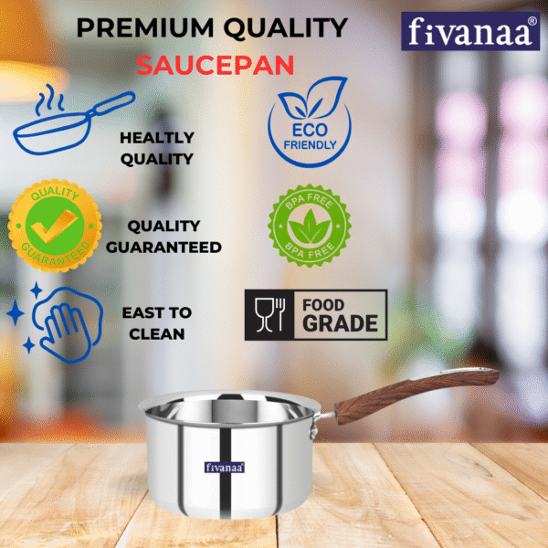 Fivanaa Stainless Steel Multi Saucepan Induction and Gas Base | Bakelite Handle with Wooden Touch - Image 2