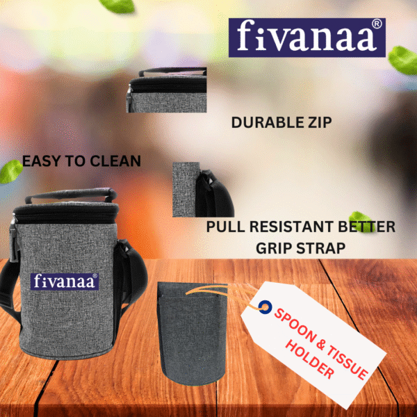 fivanaa Lunch Box Tiffin with 3 Stainless Steel Containers & 1 spoon with bag|Stainless Steel Airtight & Leak-Proof Lock N Lock Lunch/Tiffin Box for Office School I Lunch Container I I (3 PCS) - Image 4