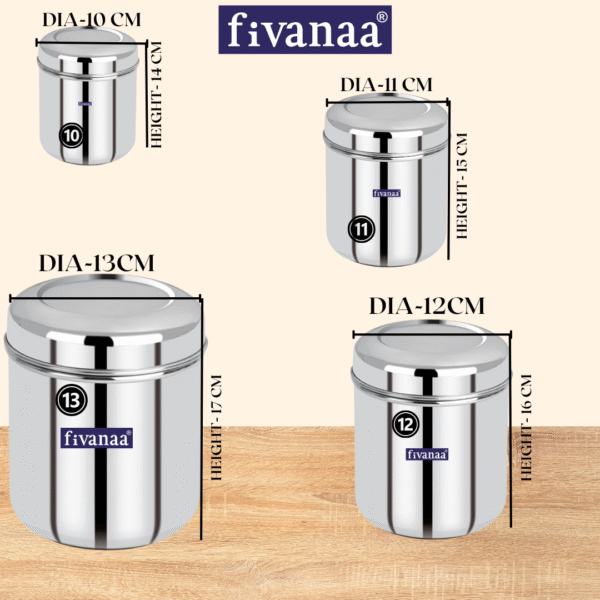 fivanaa Stainless Steel Vertical Utility Canisters/Kitchen Storage Containers Set | Food Grade | /Storage Containers Set Of 4 PCS - Image 4