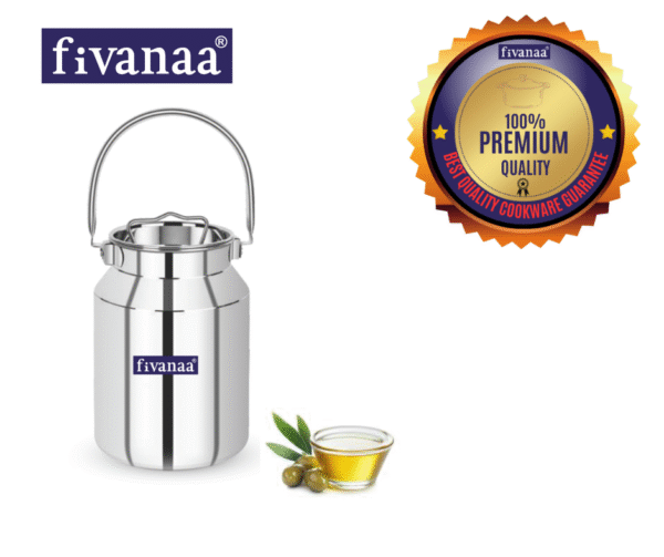 Fivanaa Stainless Steel  Multi Can - Milk Can/Oil Can/Milk Barni/Oil Pot with Lid, Silver