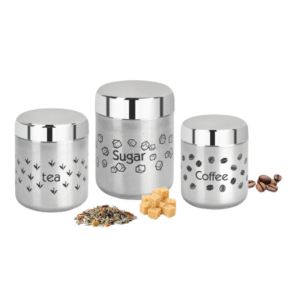 Fivanaa Food Grade Stainless Steel Tea, Coffee, and Sugar Containers Set for Kitchen | Storage Canisters | Set of 3 (Silver)