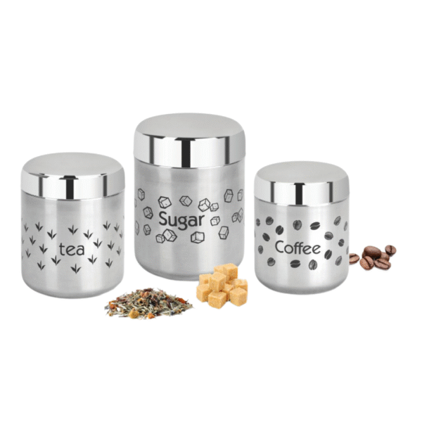 Fivanaa Food Grade Stainless Steel Tea, Coffee, and Sugar Containers Set for Kitchen | Storage Canisters | Set of 3 (Silver)