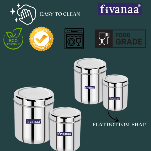 Fivanaa Stainless Steel Vertical Utility Canisters/Kitchen Storage Containers Set | Food Grade | /Storage Containers Set Of 4 Pcs/ - Image 2
