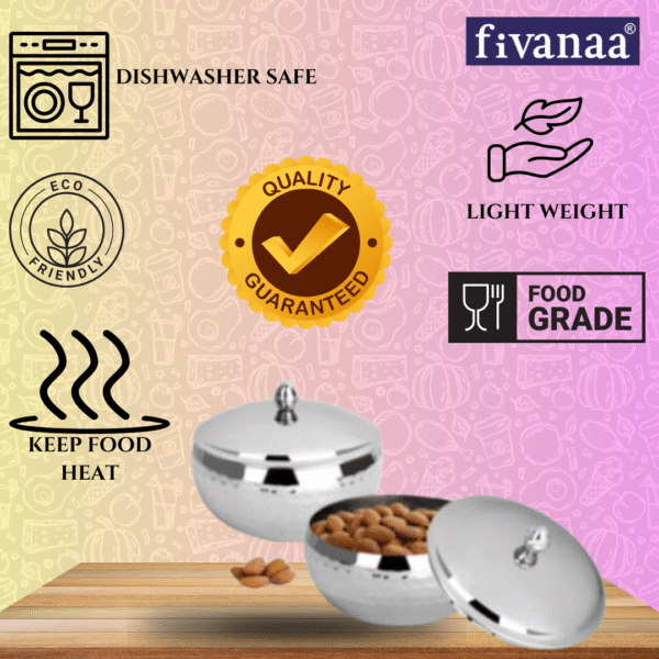 fivanaa Crista Steel Bowl Set, Serving Bowl with Lid Set of 2 pcs - Image 2