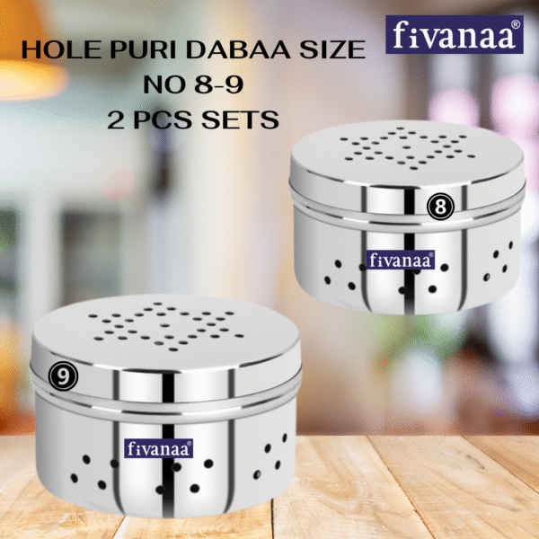 fivanaa Stainless Steel Hole Puri Dabbas/Sprout Maker/Flat Canisters/DANIYA DABAA With Air Ventilation SET OF 2 PCS-14 Cm Dia (2 PCS SET) - Image 3