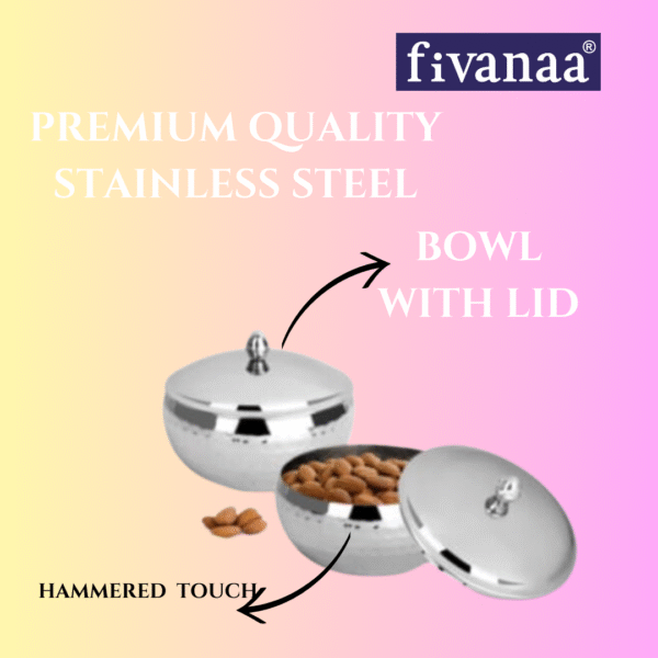 fivanaa Crista Steel Bowl Set, Serving Bowl with Lid Set of 2 pcs - Image 3